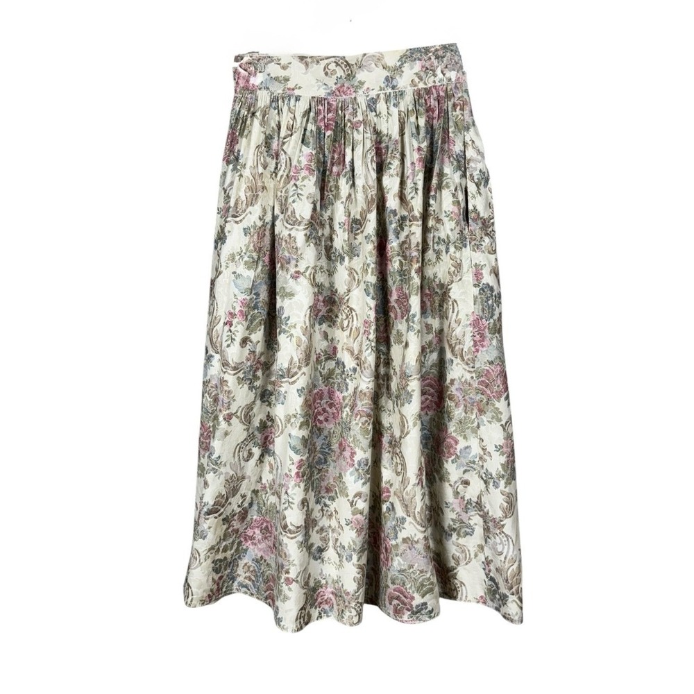 Vintage Floral Midi Skirt Size 8 Cottage Prairie Victorian Pockets Feminine